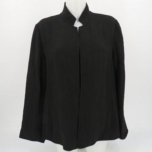 Eileen Fisher Open Front Black Textured Silk Blend Jacket Women's Size Large